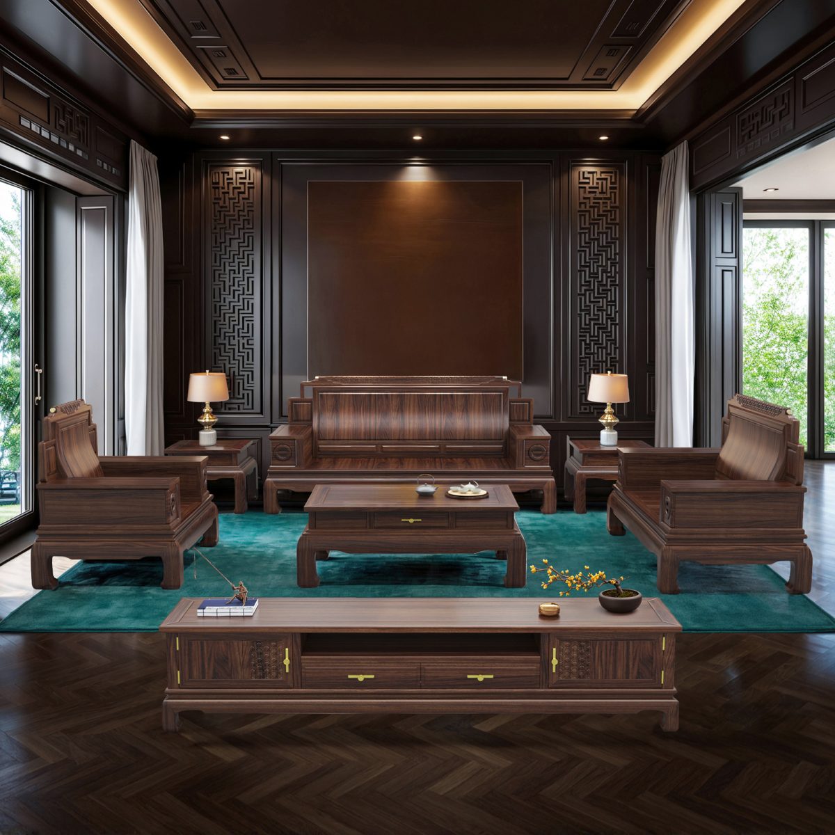 Wenge Solid Wood Sofa - Image 3