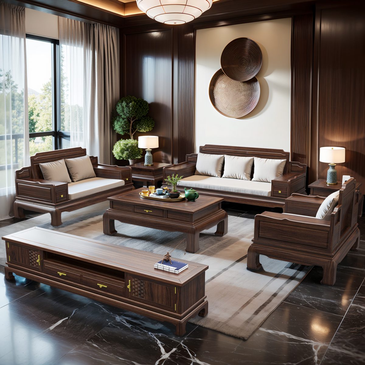 Wenge Solid Wood Sofa - Image 4